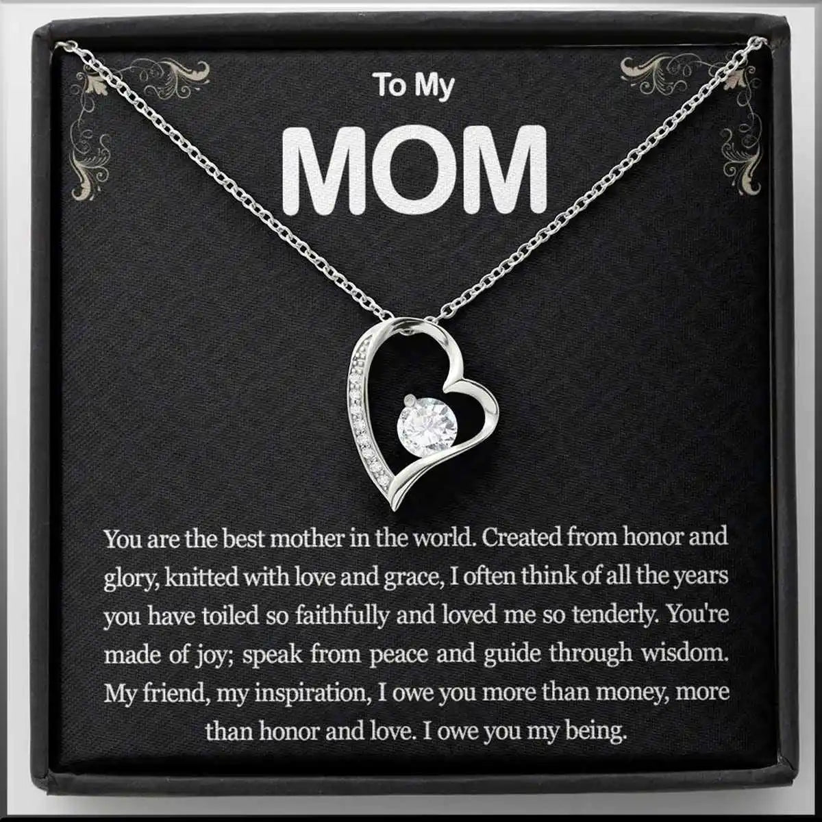 Collar Corazón “Mom” con Caja de Regalo – Detalle Día de las Madres