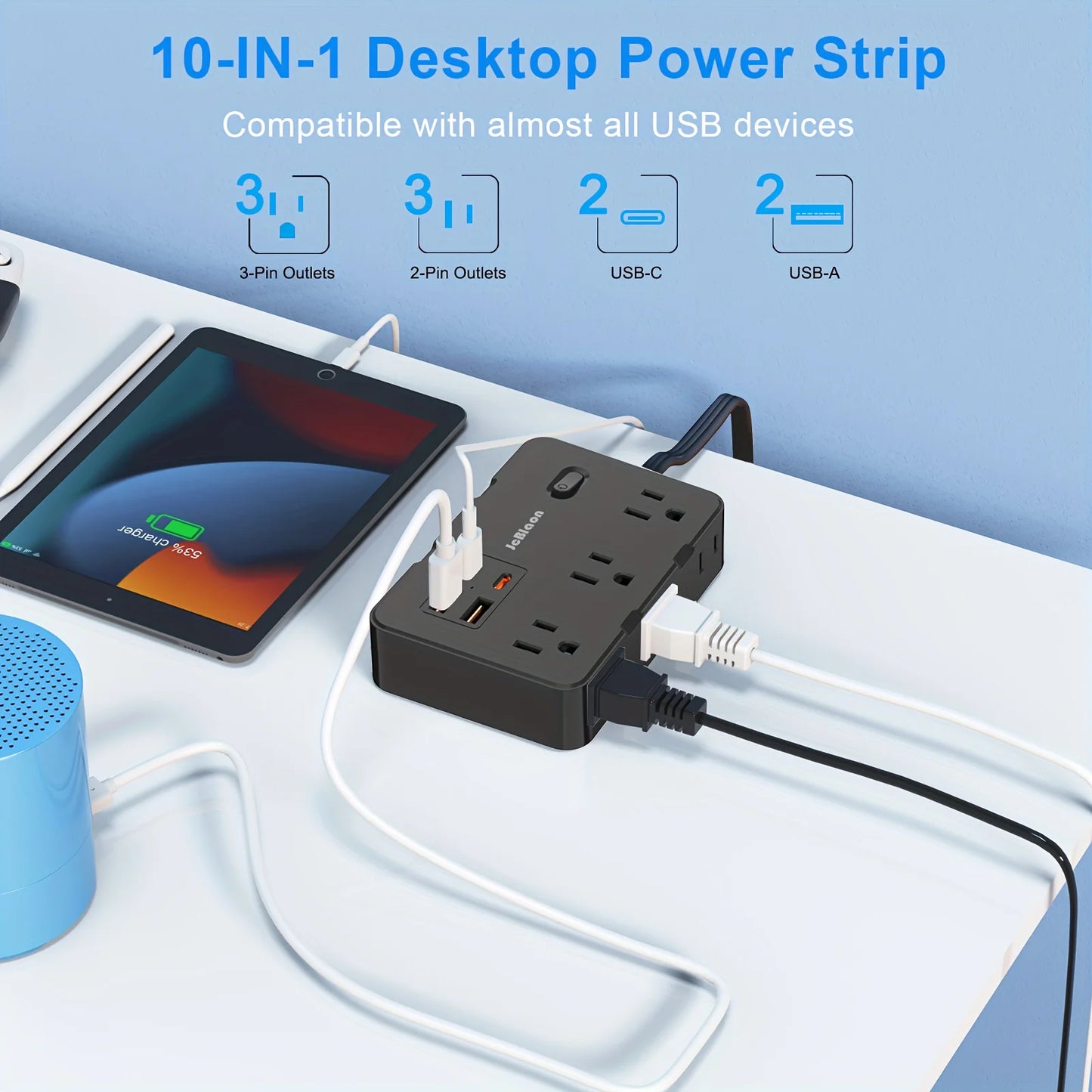 Extensión Multicontacto con USB y USB-C (Protección contra Sobretensión)