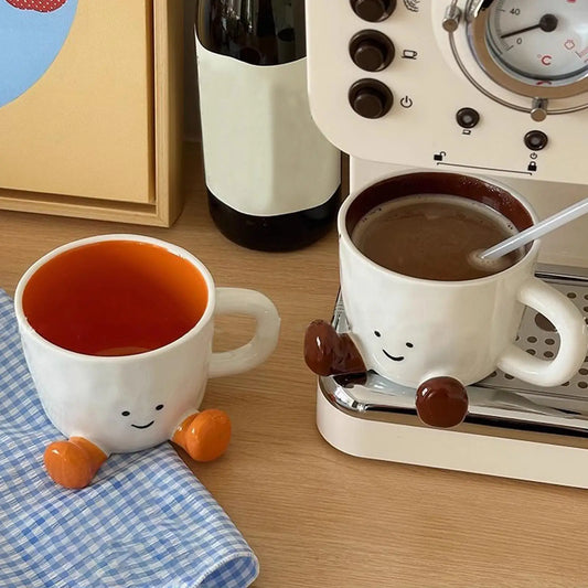 Taza de Cerámica con Pies y Carita Sonriente - Mug Adorable 400ml