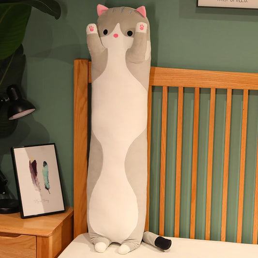 Peluche Gato Largo 130cm Suave y Decorativo, Almohada Peluche Antiestrés