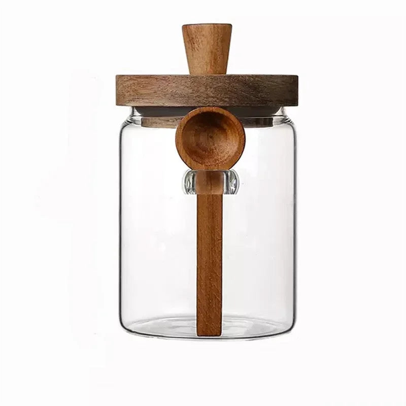 Tarro de Vidrio Hermético con Cuchara de Madera