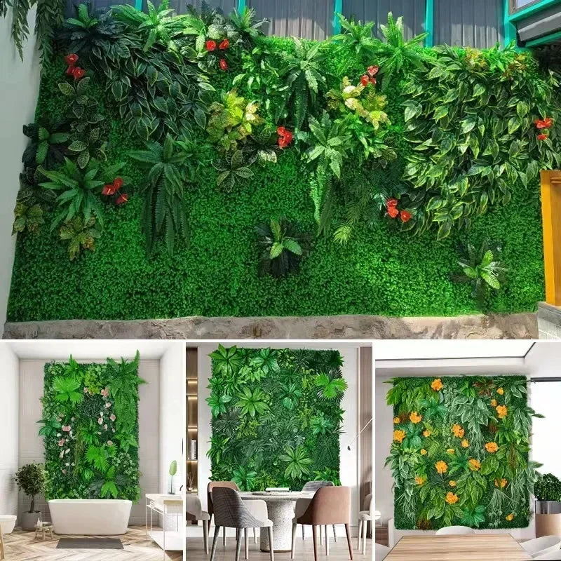 Panel de Plantas Artificiales para Pared 25x25 cm - Hojas Artificiales para Jardín