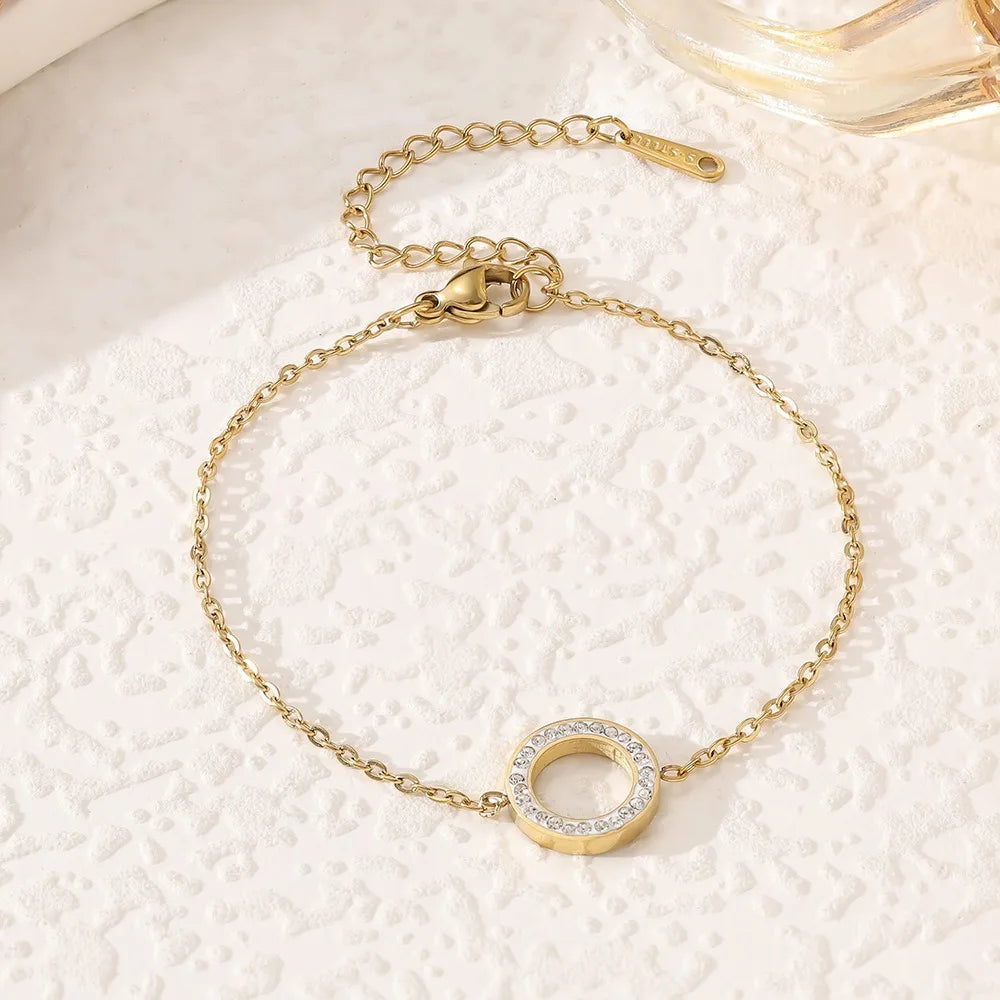 Set de Joyería Circular con Zirconia de Acero Inoxidable – 4 Piezas