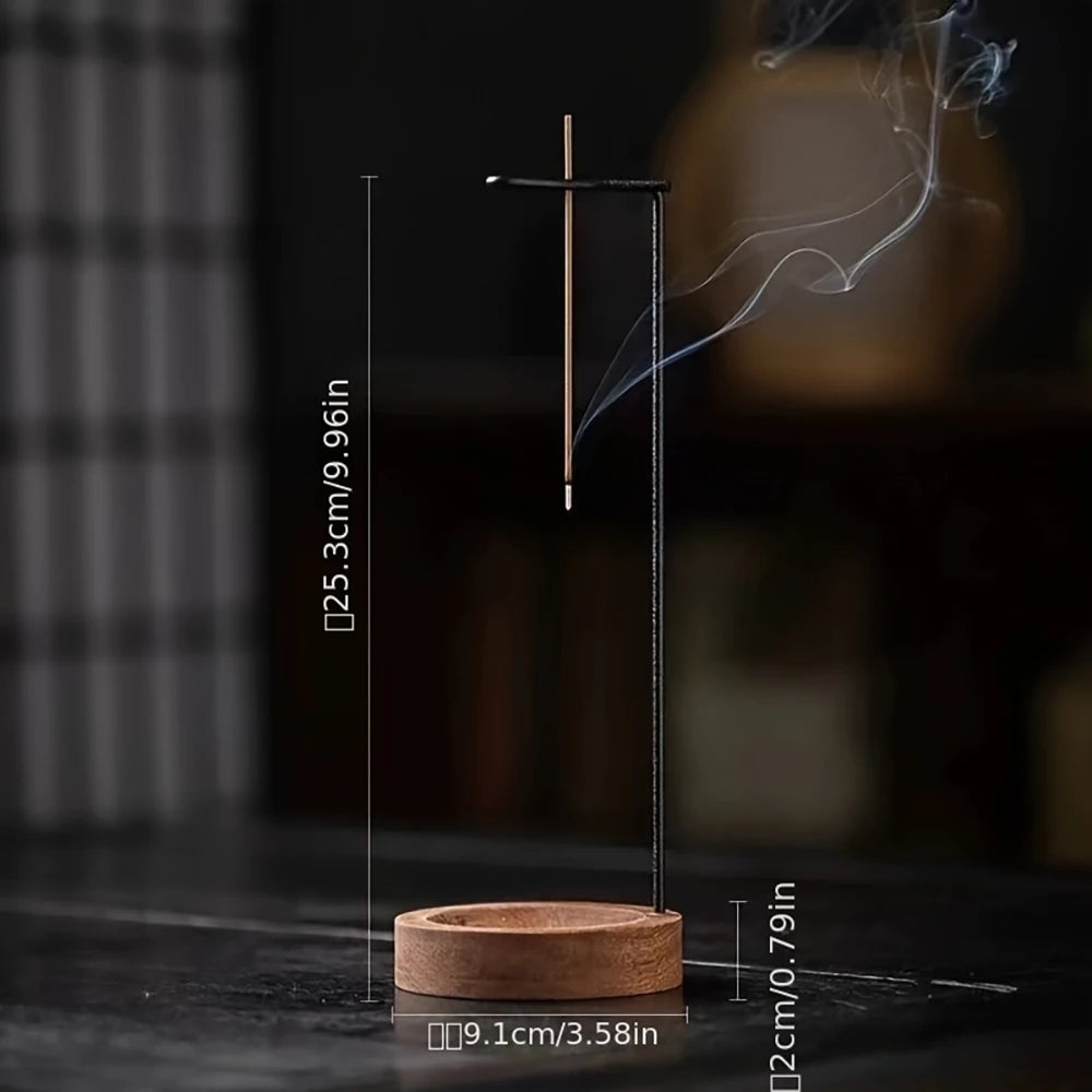 Quemador de Incienso Invertido con Base de Madera – Soporte para Palo de Incienso
