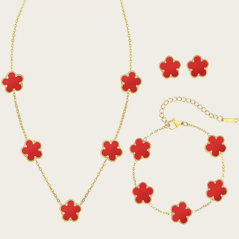 Set de Joyería Trébol Elegante – Collar, Pulsera y Aretes