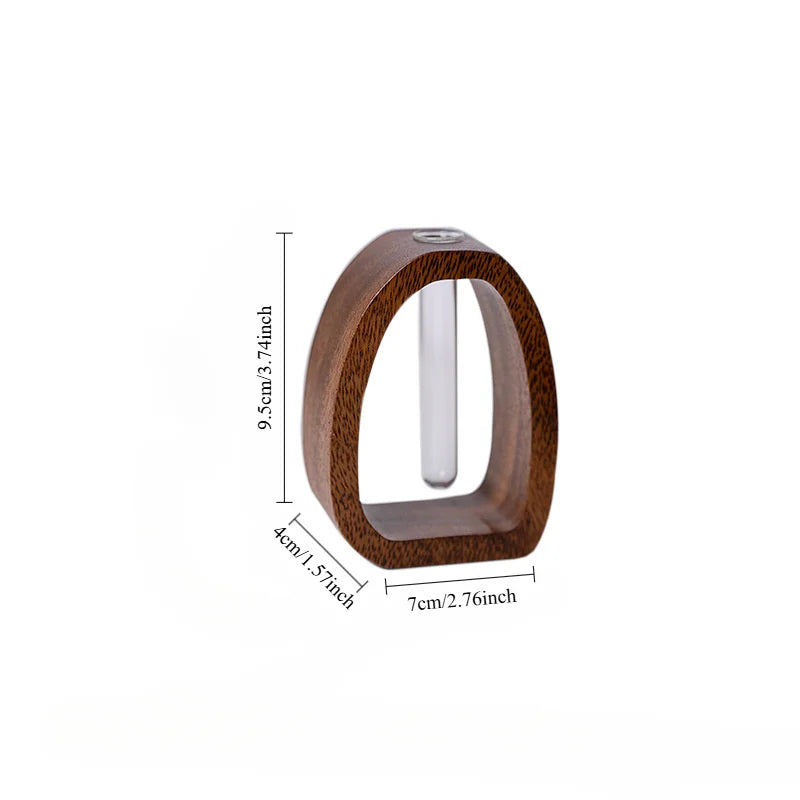 Florero Decorativo de Madera con Tubo de Vidrio para Plantas