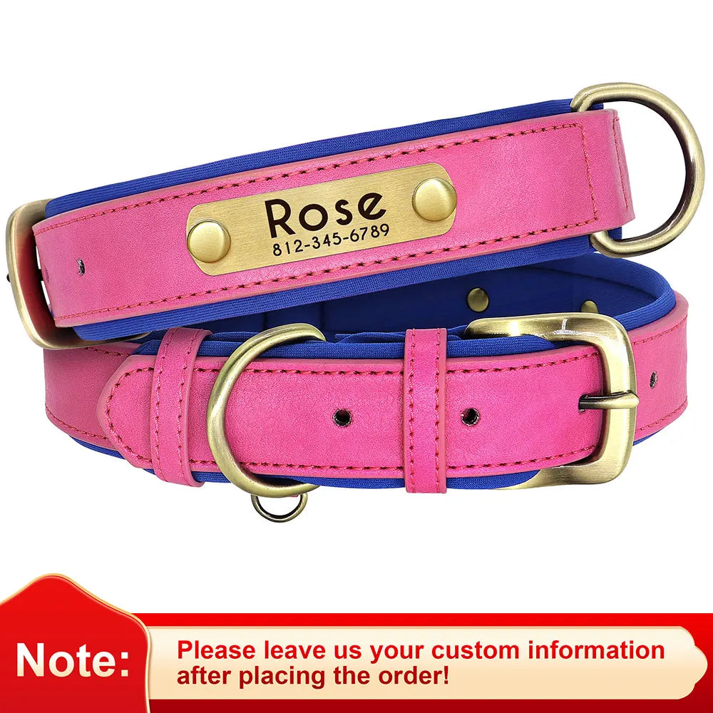 Collar Personalizado para Perro de Cuero PU con Placa Grabada