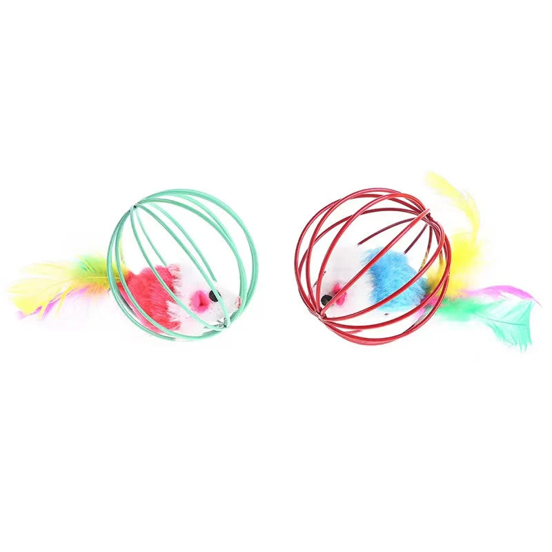 Juguete Interactivo para Gatos Pelota con Ratón y Plumas