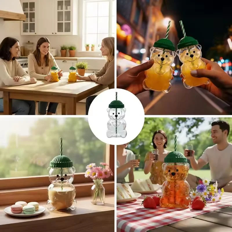 Taza de Oso de Cristal 500ml - Botella Transparente para Café y Leche