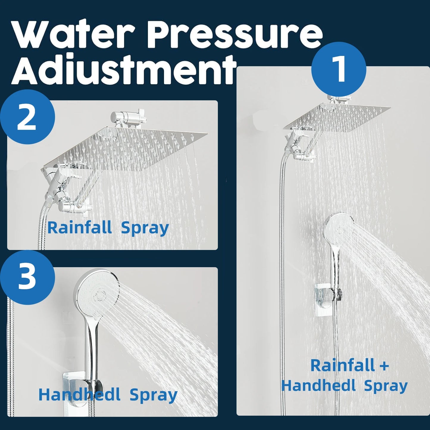 Cabezal de Ducha Tipo Lluvia 8-12 Pulgadas con Ducha de Mano | Shower Head Combo, Extensión Ajustable