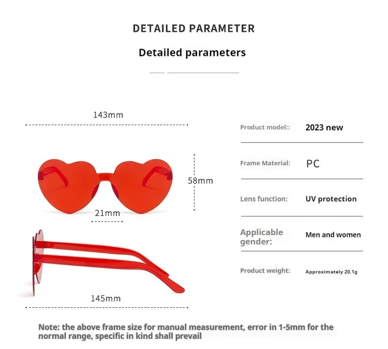 Gafas de Sol en Forma de Corazón – Lentes de Fiesta con Protección UV