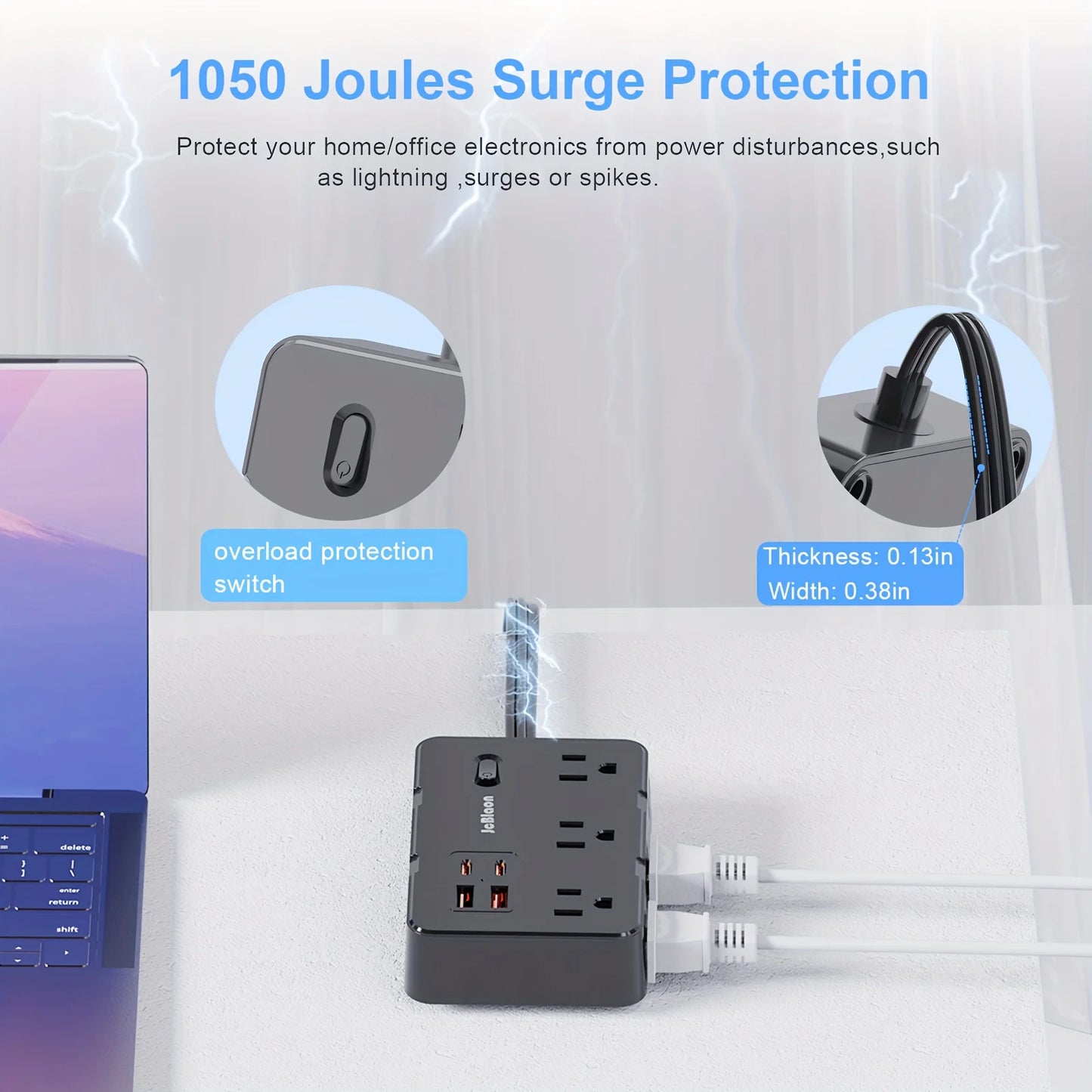 Extensión Multicontacto con USB y USB-C (Protección contra Sobretensión)