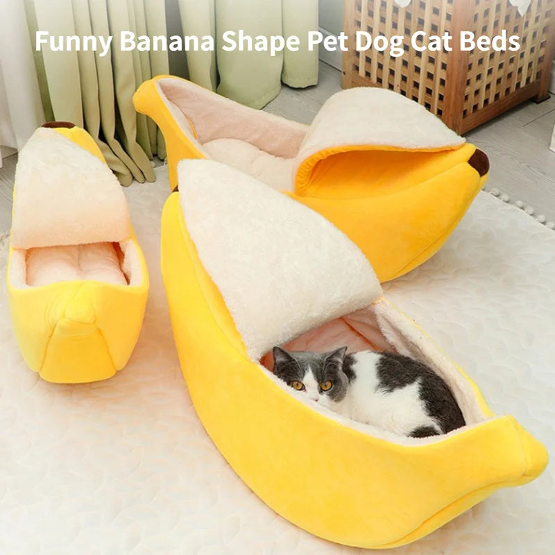 Cama para Gatos en Forma de Plátano – Cama Suave Tipo Refugio para Mascotas