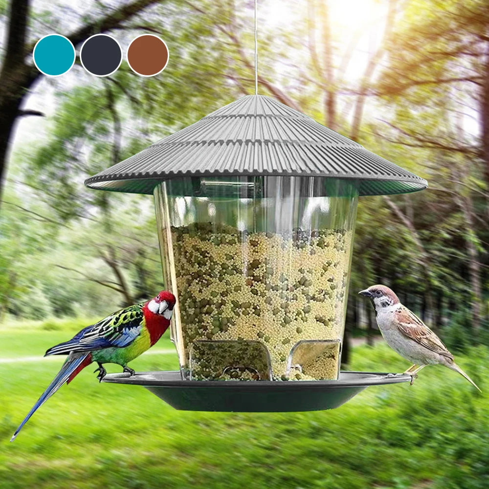 Alimentador de Aves Colgante con Techo Protector - Exterior Transparente