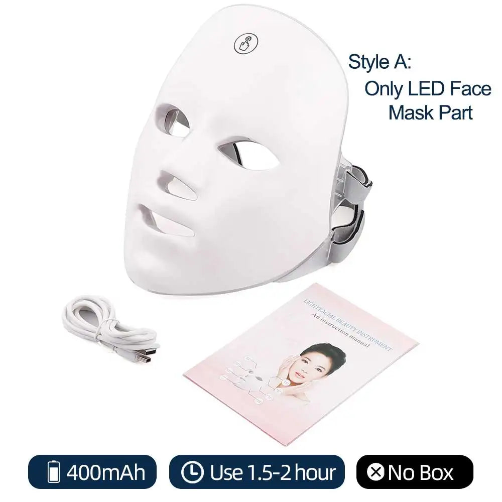 Máscara Facial LED 7 Colores con Terapia de Luz | Rejuvenecimiento y Cuidado de la Piel en Casa, Dispositivo de Rejuvenecimiento para Rostro y Cuello