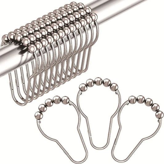 Anillos Metálicos para Cortina de Baño con Rodillos (12 piezas)