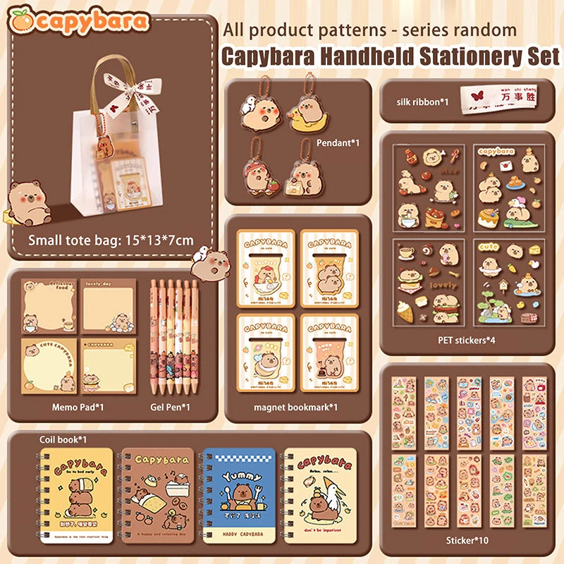 1Set Kawaii Capybara Stationery Set Cartoon Cute Handbag Stationery Set Office Supplies Student Stationery Birthday Gifts