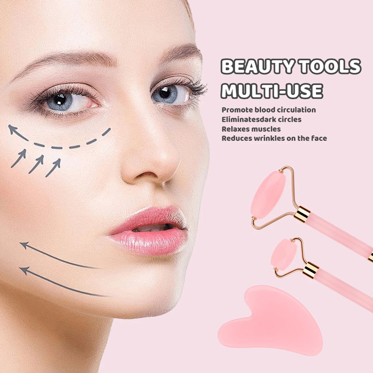 Kit de Cuidado Facial con Rodillo, Gua Sha, bandas para las manos y cara y Cepillo Limpiador | Set de Skincare para Mujer and ladies.