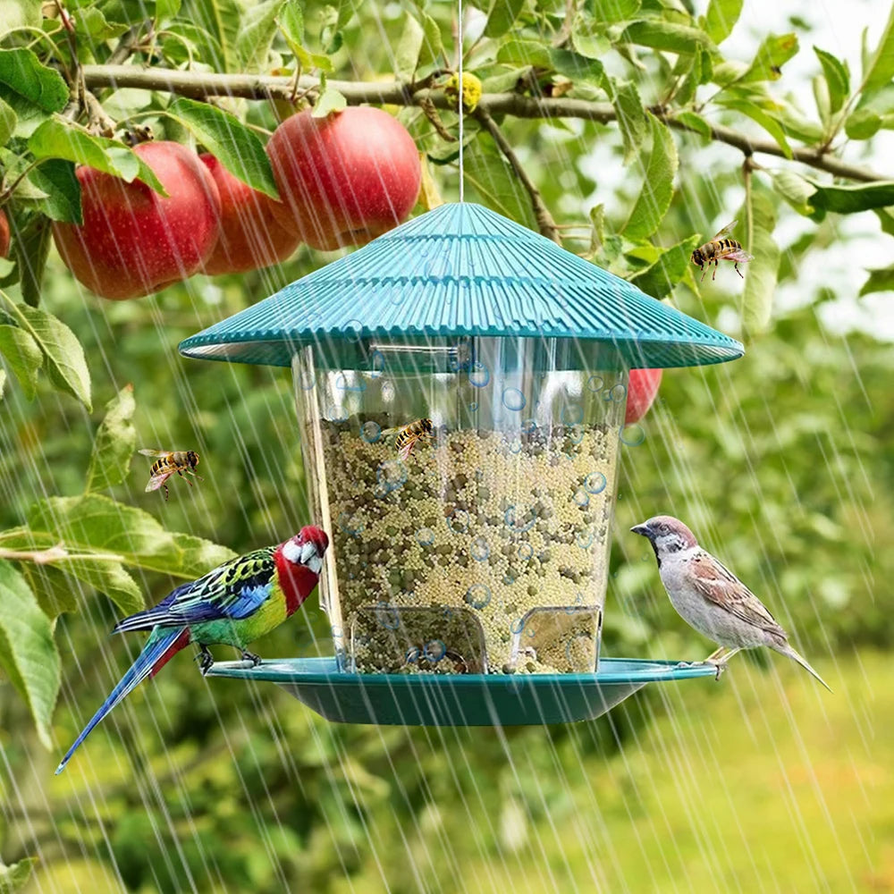 Alimentador de Aves Colgante con Techo Protector - Exterior Transparente