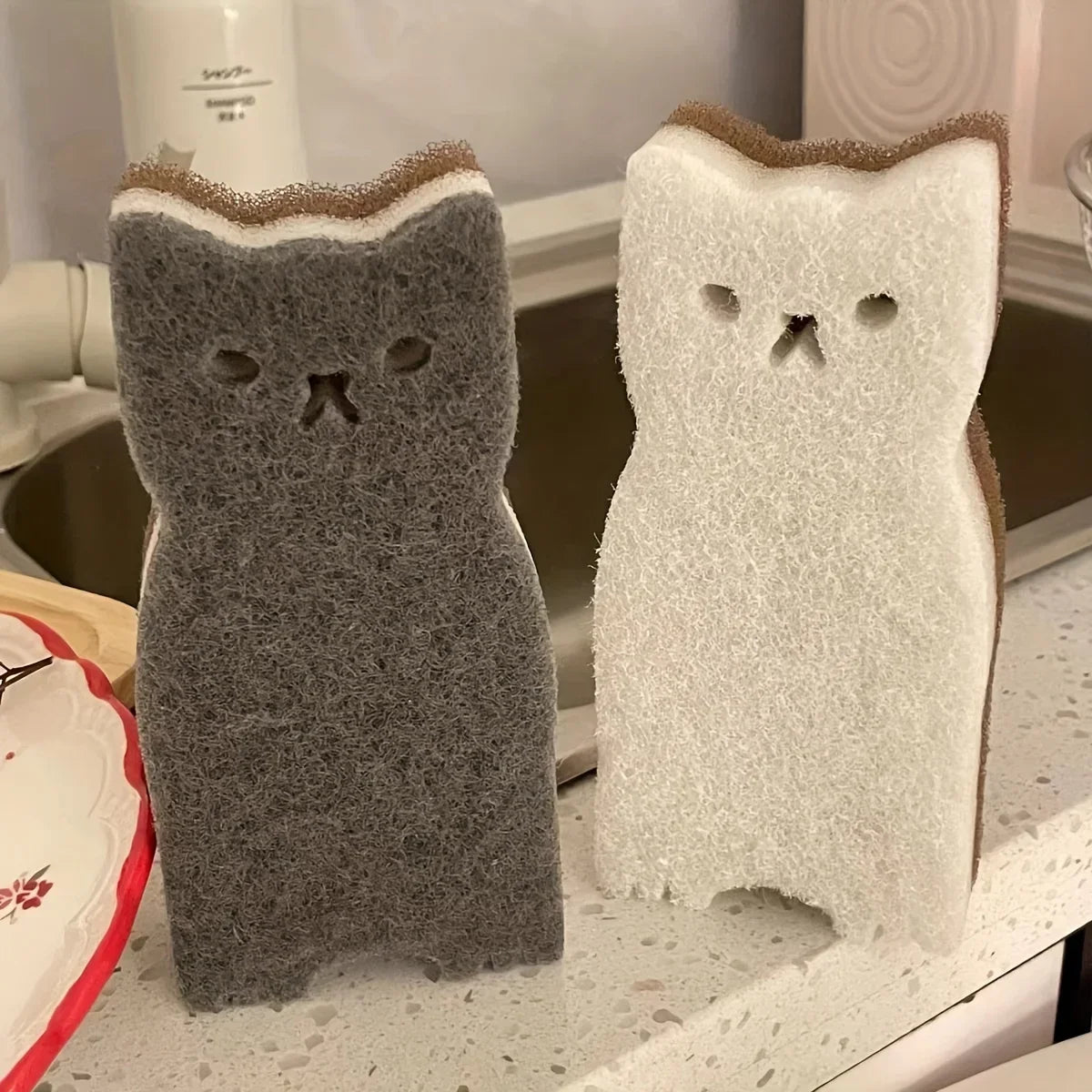Esponjas de Cocina con Forma de Gato | Set de 4 Esponjas para Lavar Platos