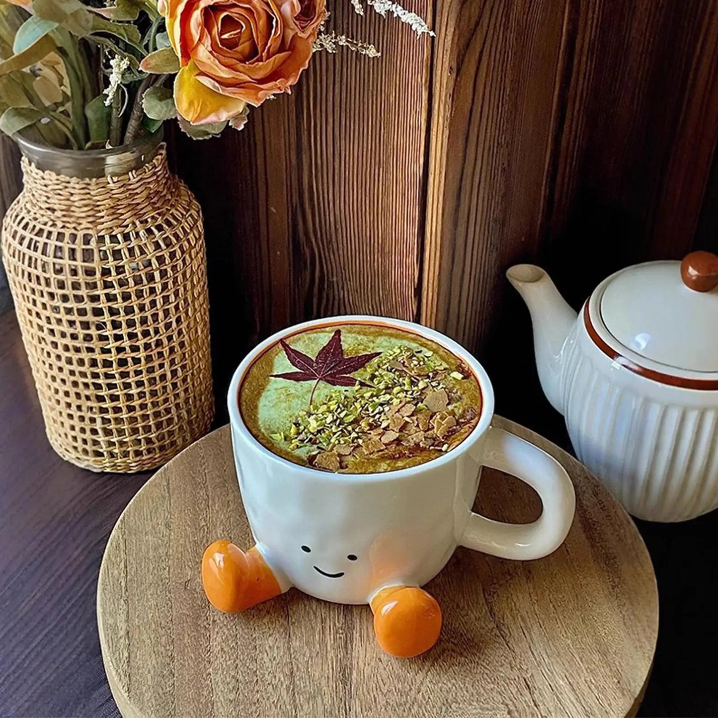 Taza de Cerámica con Pies y Carita Sonriente - Mug Adorable 400ml