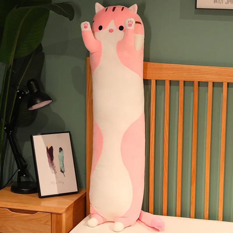 Peluche Gato Largo 130cm Suave y Decorativo, Almohada Peluche Antiestrés