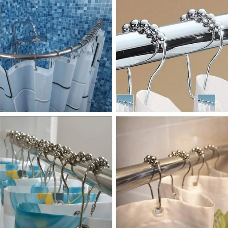 Anillos Metálicos para Cortina de Baño con Rodillos (12 piezas)