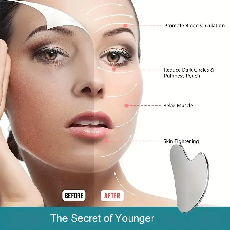 Gua Sha de Acero Inoxidable para Masaje Facial | Herramienta de Lifting y Cuidado de la Piel