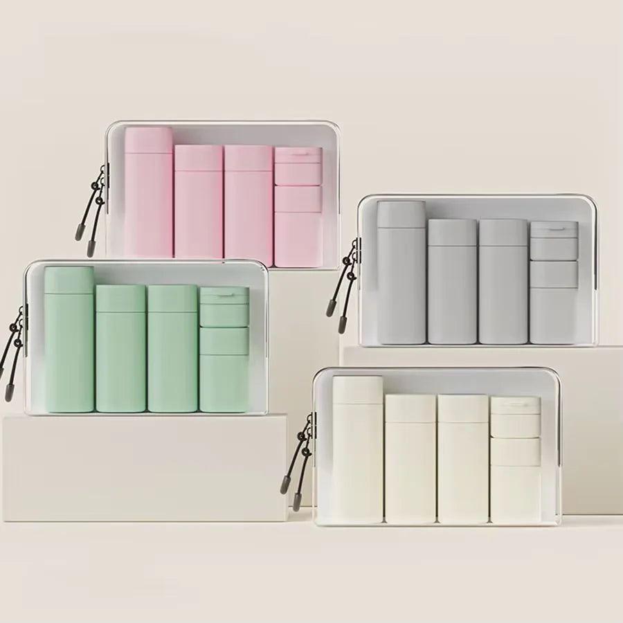 Set de Envases para Viaje 5 Piezas Botellas Reutilizables Porta Cosméticos Recargables Kit de Viaje loción, limpiador, shampoo