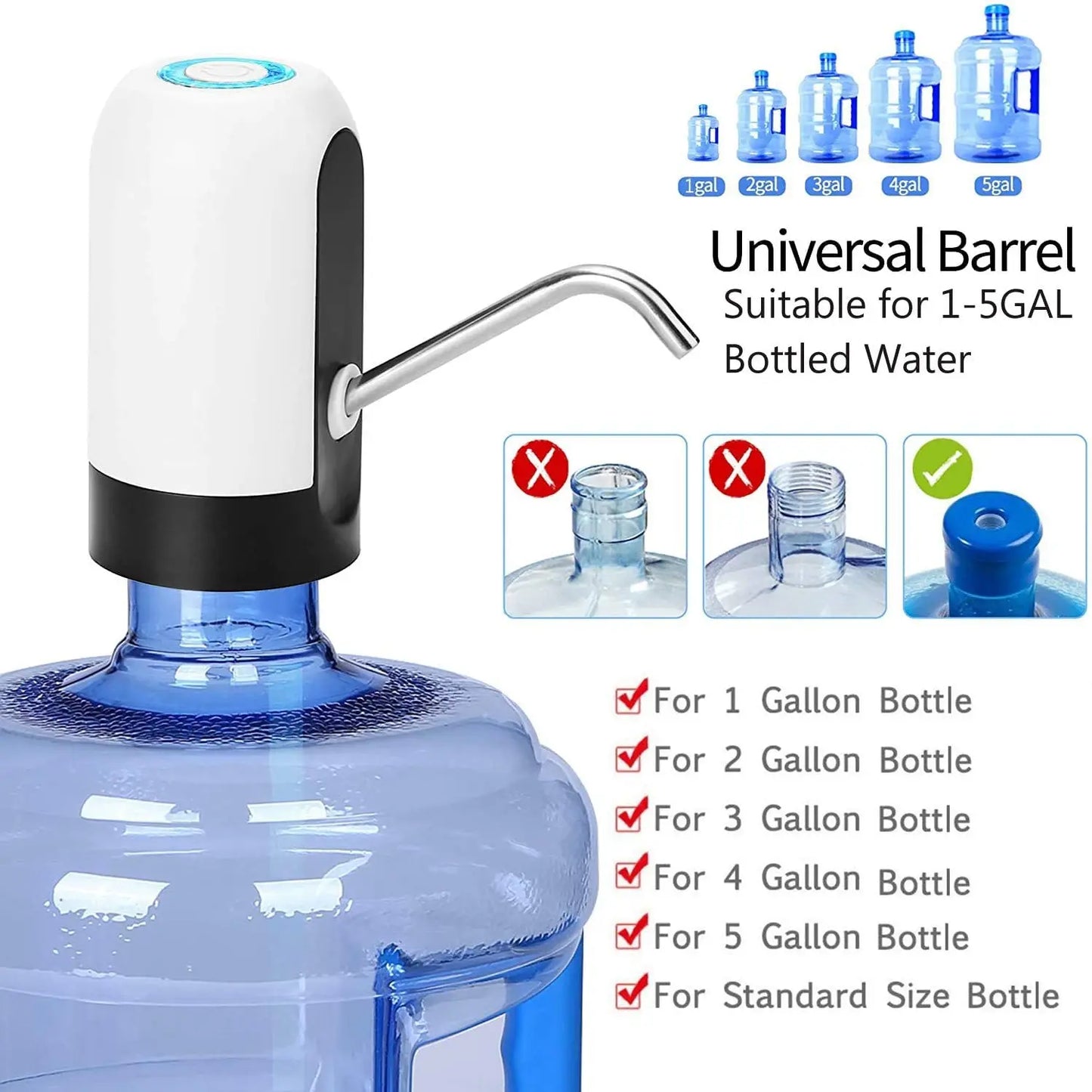 Bomba de Agua Eléctrica para Garrafón - Dispensador Recargable USB